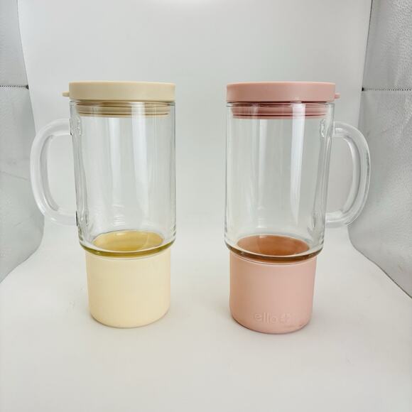Ello Other - Lot Of 2 Ello 18 oz Glass Travel Mugs With Handle and Lid, Premium Glass. New.